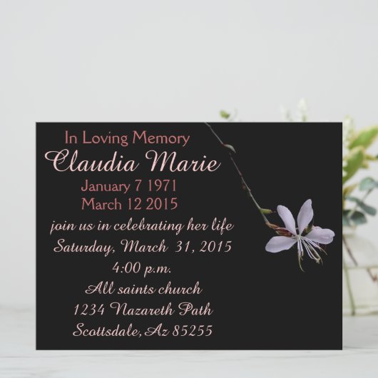 invitation funéraire à petite fleur unique (Debout devant)