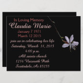 invitation funéraire à petite fleur unique (Devant / Derrière)