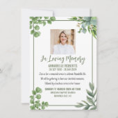 Invitation funéraire avec des feuilles eucalyptus (Devant)