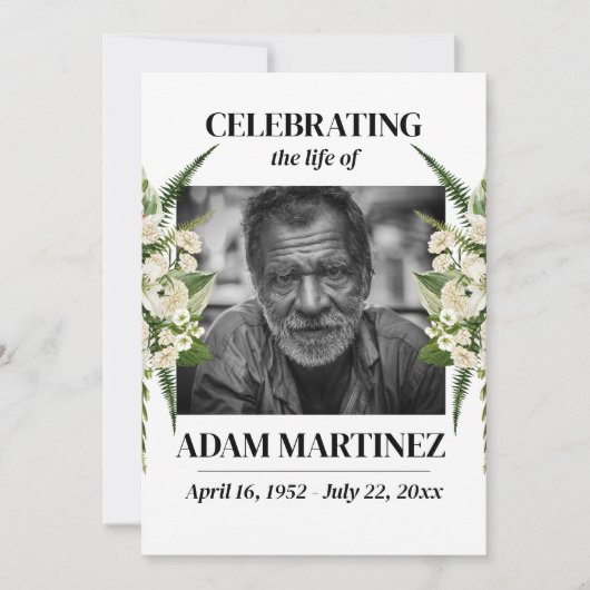 Invitation Funéraire Célébration De La Vie Florale (Devant)