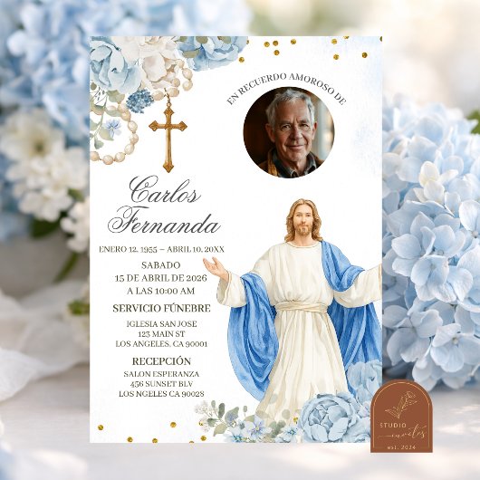 Invitation funéraire de Jésus bleu et or