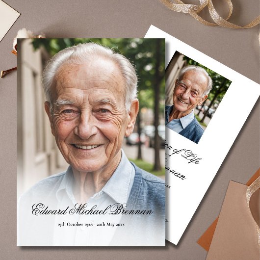 Invitation Funéraire Mémorial 2 Photo Élégant