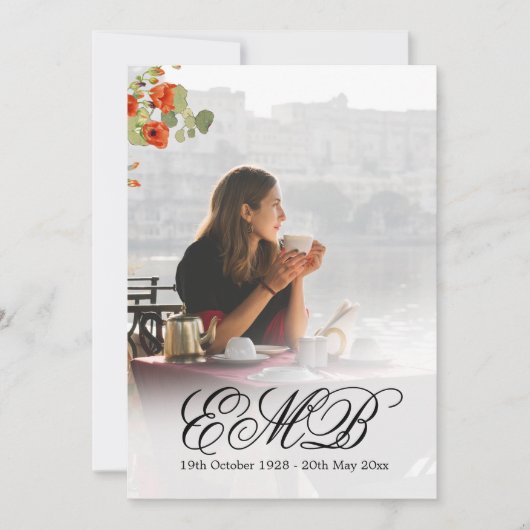 Invitation Funéraire Photo Floral Black Celebration (Devant)