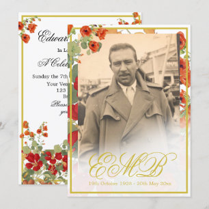Invitation Funéraire Photo Floral Gold Celebration