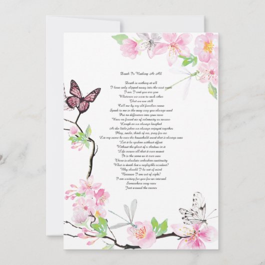 Invitation funéraire rose cerise et papillon (Dos)