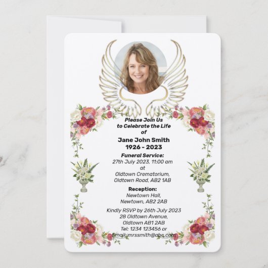 Invitation funéraire Rose personnalisée (Devant)