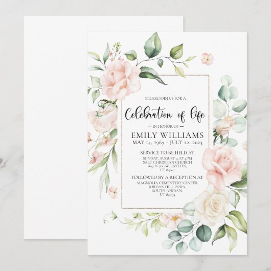 Invitation funéraire rose vif (Devant / Derrière)