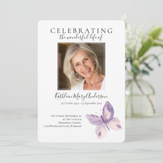 Invitation funéraire simple papillon (Debout devant)