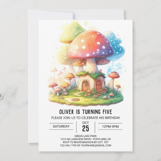 Invitation Fungi magique Tabouret de Toadstool Anniversaire (Devant)