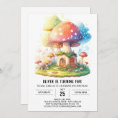 Invitation Fungi magique Tabouret de Toadstool Anniversaire (Devant / Derrière)