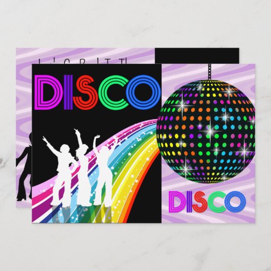 Invitation Funky 80's Theme Disco Anniversaire (Devant / Derrière)