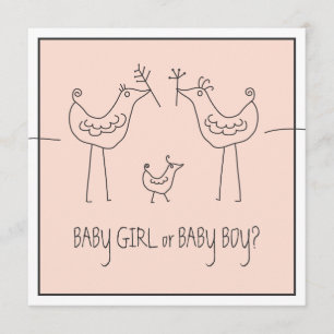 Invitation Funky Bird Couple Baby Gender Reveveval Party