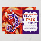 Invitation Funky bleu violet orange Lizard Gecko Sud-Ouest (Devant / Derrière)