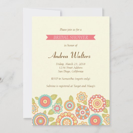 Invitation Funky Boho Retro Flowers Mariage (Devant)
