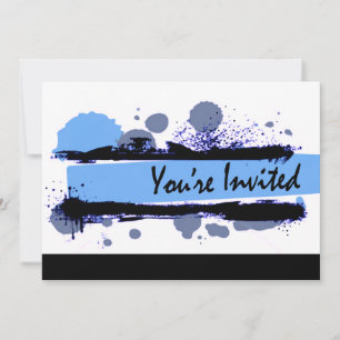 Invitation Funky Bold Grunge Splatter Anniversaire (bleu)