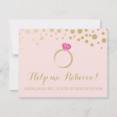 Invitation Funky BRIDESMAID PROPOSAL card ~ Rose & Faux Gold (Devant)