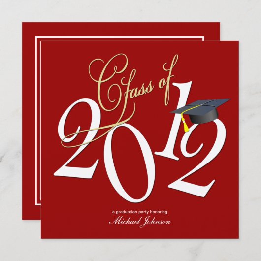 Invitation Funky Class of 2012 (Rouge / Argent métallique) (Devant / Derrière)