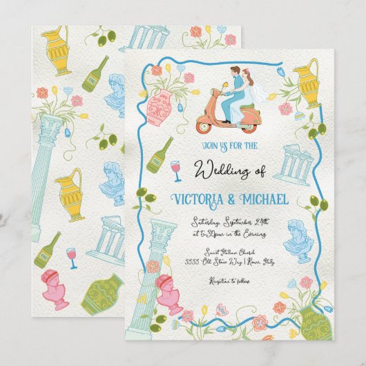 Invitation Funky Draky Groom de mariée italienne sur Mariage  (Devant / Derrière)