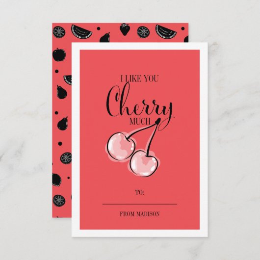 Invitation Funky Fruit Pun Cherry Classroom Valentine Card (Devant / Derrière)