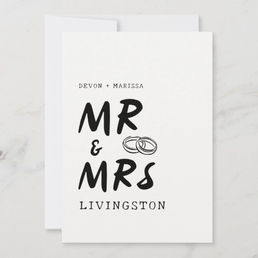Invitation Funky Fun Retro Mr & Mrs Mariage illustré (Devant)