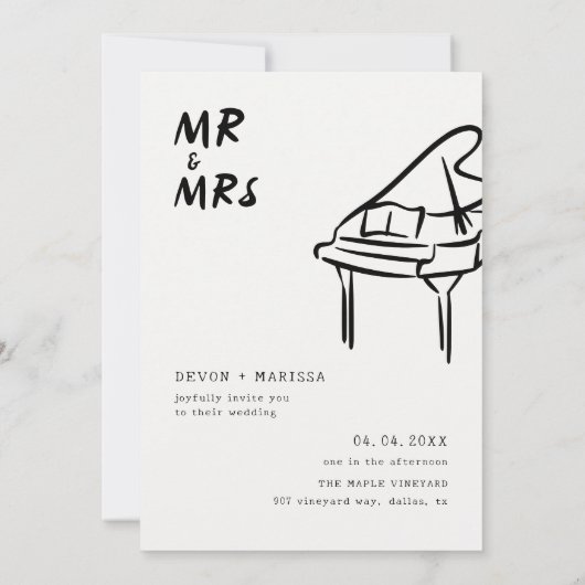 Invitation Funky Fun Retro Mr & Mrs Mariage illustré (Dos)