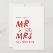 Invitation Funky Fun Retro Rouge Mr & Mrs Mariage illustré (Devant)