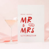 Invitation Funky Fun Retro Rouge Mr & Mrs Mariage illustré