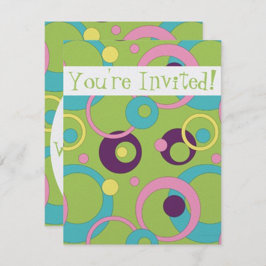 Invitation Funky Green Circles (Devant / Derrière)