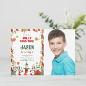 Invitation Funky Green & Red Elf Anniversaire Photo (Debout devant)