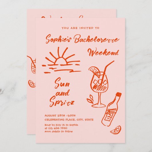 Invitation Funky Hand Drabble Retro Bachelorette Party (Devant / Derrière)