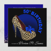 Invitation Funky Leopard Stiletto 50e anniversaire noir (Devant / Derrière)