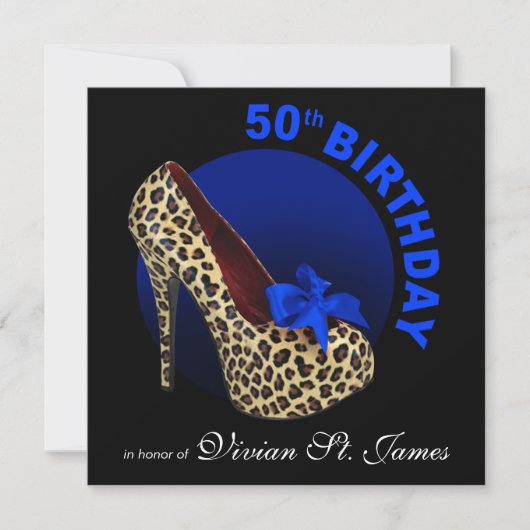 Invitation Funky Leopard Stiletto 50e anniversaire noir (Devant)