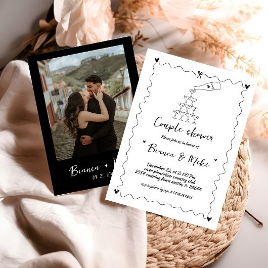 Invitation Funky manuscrit Champagne Tower Couple Douche