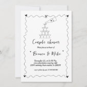 Invitation Funky manuscrit Champagne Tower Couple Douche (Devant)