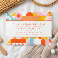 Invitation Funky Moderne Orange Minuscule Baby shower Humain
