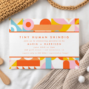 Invitation Funky Moderne Orange Minuscule Baby shower Humain 