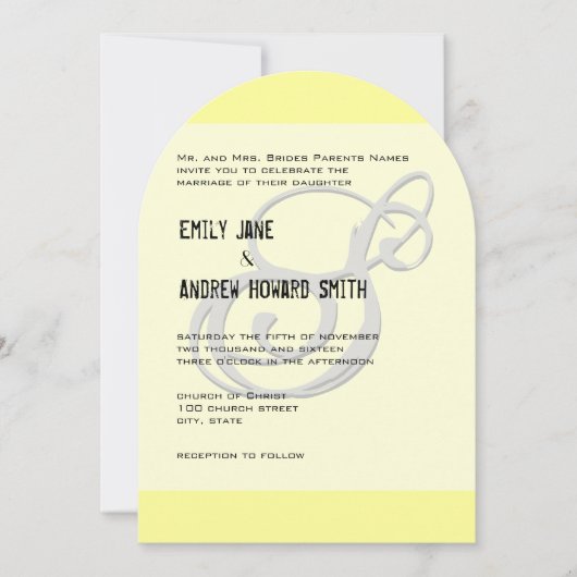 Invitation Funky Monogramme élégant gris jaune argent métal (Devant)