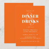 Invitation Funky Orange Bold Typographie Anniversaire Dîner (Devant / Derrière)