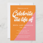 Invitation Funky Orange Rose Retro Célébration de la vie Phot (Devant)