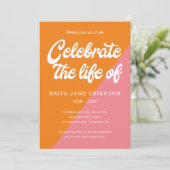 Invitation Funky Orange Rose Retro Célébration de la vie Phot (Debout devant)