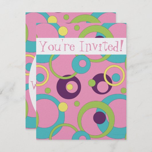 Invitation Funky Pink Circles (Devant / Derrière)