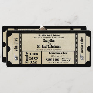 Invitation Funky Playbill Wedding Silver Metallic Invite