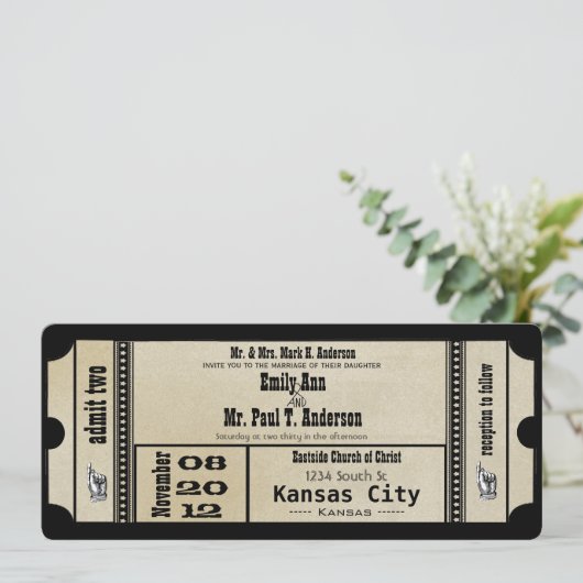 Invitation Funky Playbill Wedding Silver Metallic Invite (Debout devant)