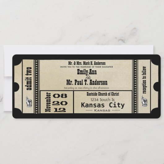 Invitation Funky Playbill Wedding Silver Metallic Invite (Devant)