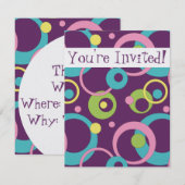 Invitation Funky Purple Circles (Devant / Derrière)