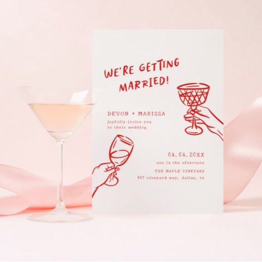 Invitation Funky Red Fun Se Marier Mariage Illustré