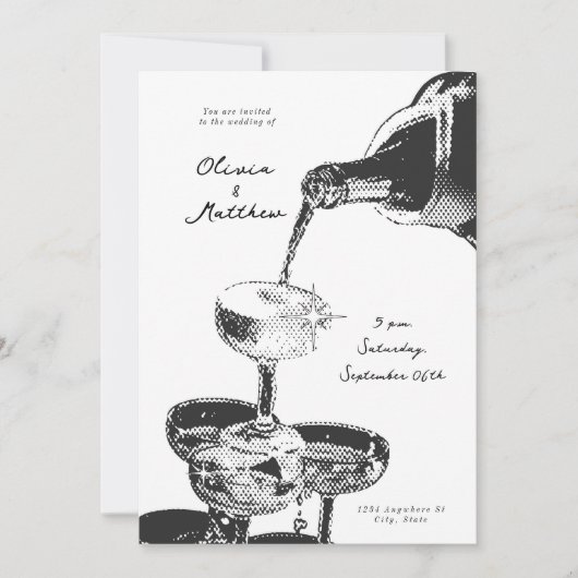 Invitation Funky Retro Champagne Tower Mariage Y2K (Devant)