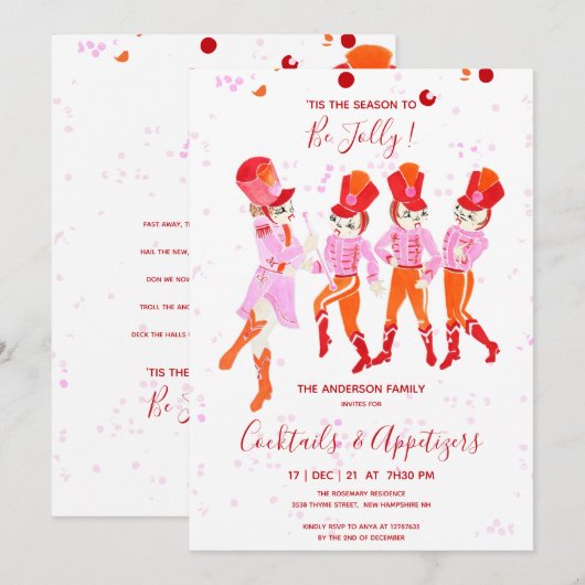 Invitation Funky Rose Aquarelle Nutcracker Ballet Holiday (Devant / Derrière)