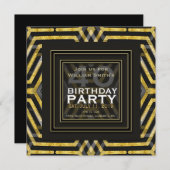 Invitation Funky Scifi Black Gold Geometry 40e anniversaire (Devant / Derrière)