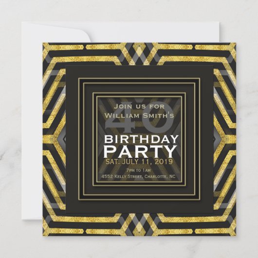 Invitation Funky Scifi Black Gold Geometry 40e anniversaire (Devant)